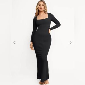 Popilush Black Square Neck Long Sleeve Dress SIZE LARGE